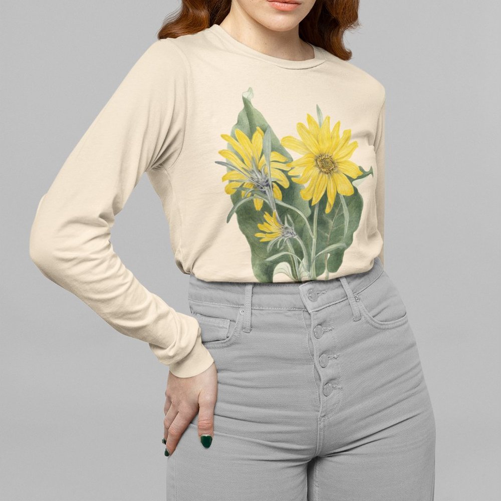 Arrowleaf Balsamroot VTG Floral Print Long Sleeve Graphic Tee T-shirt S M L XL